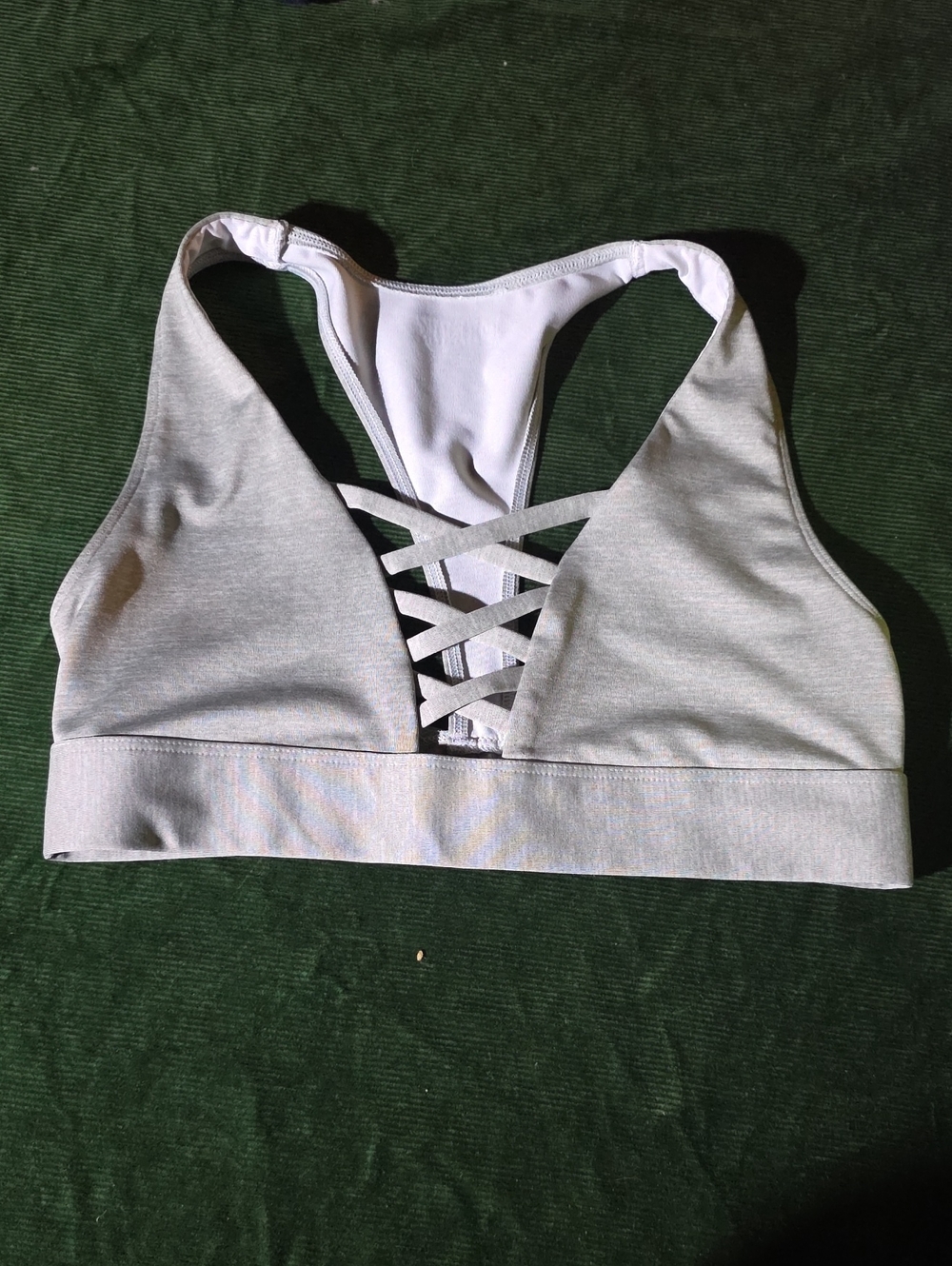 PINK Victoria's Secret Light Gray Lace-Front Racerback Sports Bra